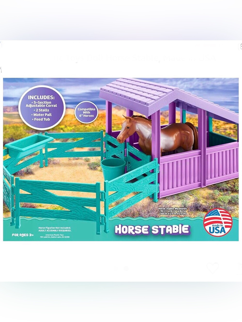 Horse Stable Playset with Adjustable Corral & 2 Stalls | American Plastic Toys